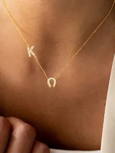 Women's Pave Zirconia Initial Horseshoe Stainless Steel Pendant Necklace, Daily Wear Necklace, Casual Style Jewelry for All Seasons, Elegant Gift Idea
