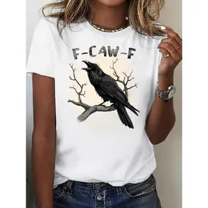 Edgy 2025 Raven Graphic Tee for Everyone – Loose Fit Crew Neck, Perfect for Summer Workouts and Casual Wear