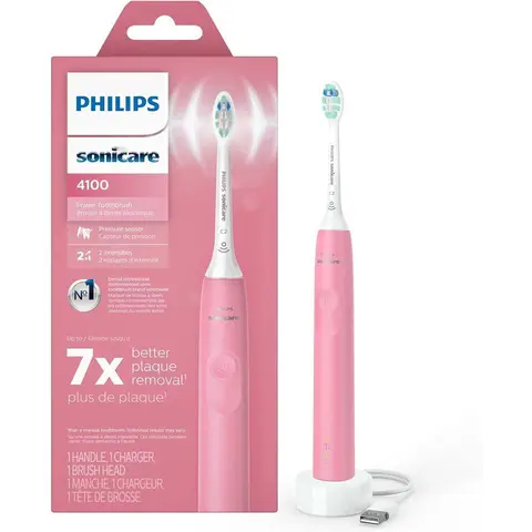 Philips Sonicare 4100 Power Toothbrush, Rechargeable Electric Toothbrush with Pressure Sensor, Deep Pink (HX3681/26)