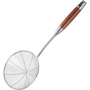Spider Strainer Skimmer Spoon 5.4 Inch Stainless Steel Mesh & Wooden Handle For Deep Frying Pasta Stir Fry Hot Pot Tempura Easy Drain Kitchen Utensil