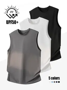 Men’s casual sleeveless tank top; stretchy sun-protection sports tank suitable for outdoor workouts, fitness, and basketball apparel; regular fit ideal for summer wear; pullover muscle T-shirt tank; comfortable classic streetwear men’s clothing.