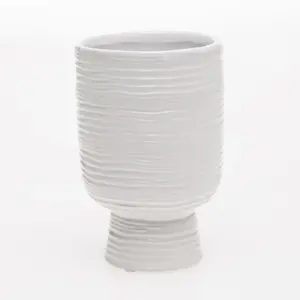 White Glazed Lined Ceramic Retro Textured Vase Pot