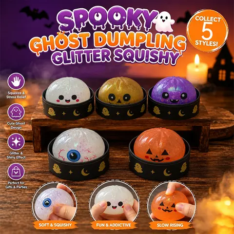 Spooky Ghost Face Dumpling Squishy Desktop Ornament - 1pc Random Color Soft TPR Hand Squeeze Figurine, Scary Cute Sensory Stress Relief Decor for Home Office Desk (Home Supplies, Festive Party Supplies, Party Bags Gifts)