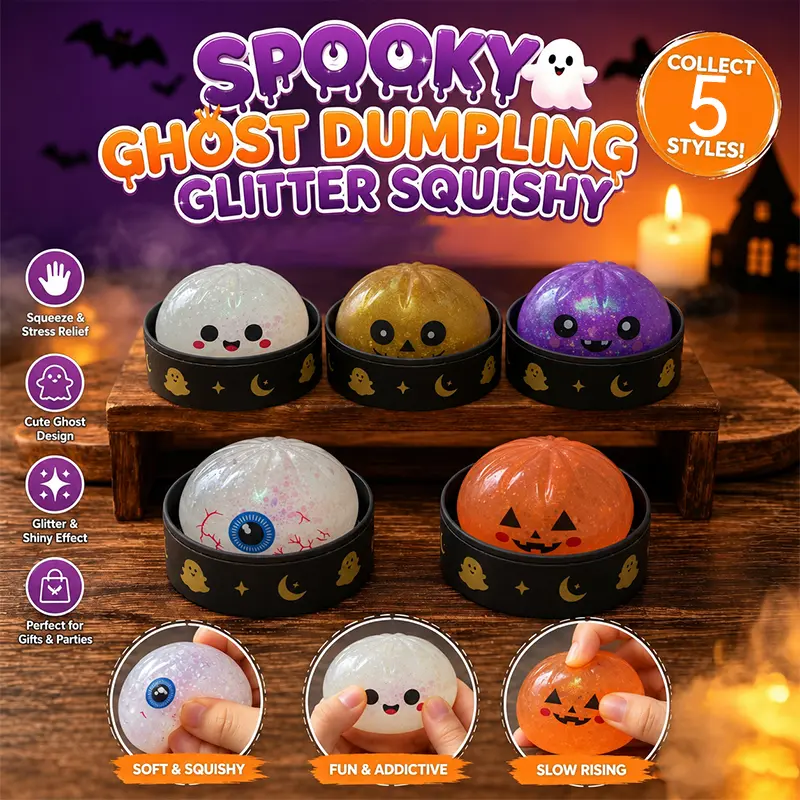 Spooky Ghost Face Dumpling Squishy Desktop Ornament - 1pc Random Color Soft TPR Hand Squeeze Figurine, Scary Cute Sensory Stress Relief Decor for Home Office Desk (Home Supplies, Festive Party Supplies, Party Bags Gifts)