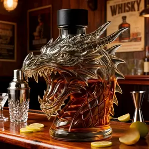 Uniquely Designed Wine Decanter, Glass, 3D Design, 10.14-Ounce Whiskey Bottle, Home Decor, Restaurant, Christmas, New Year Gift