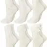 6pairs Beige Spring Bow Detail & Lace Trim Mid-Calf Socks, Comfortable Breathable Skin Friendly Fabric, Sweat-Absorbing Crew Socks Lolita Socks, Solid Color Fashion Versatile Socks for Women, Knitted Socks