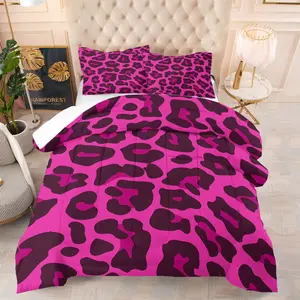 2/3 Pcs Leopard Print Comforter Set, Trendy Hot Pink Leopard Print Style Bedding, Soft and Breathable, Perfect for Kids' Room, Women's Bedroom, Men's Bedroom, Wild and Fashionable Design