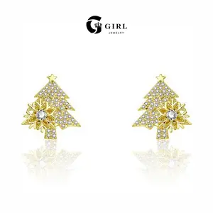 GGIRL Christmas tree stud 18K gold plated earrings with Artificial zirconium, featuring a design that can rotate like snowflakes, for a festive Christmas-themed rotating earrings Fashion Jewelry Gift for Holiday Haul Christmas Birthdays Anniversaries