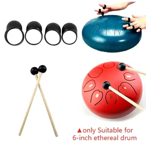 6-piece ethereal drum accessory set: a pair of hickory drumsticks + 4 finger sleeves.Ethereal drum mallets, steel tongue drum mallets, ethereal drum mallets, lotus-shaped worry-free drum mallets, a pair of soft rubber-tipped drum sticks.