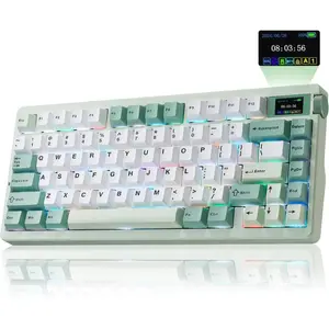 Aula Nova75 Mechanical Gaming Keyboard 8000mAh,Gasket Mounted with 75% Compact Layout,RGB Backlit,Custom Hot Swappable,  /2.4GHz/USB-C Cream Keyboard Gaming for Win//iOS/Android