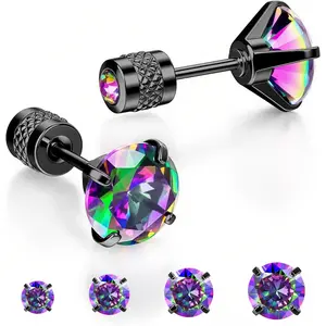 Hypoallergenic Cartilage Earrings for Women Men, 1 Pairs Titanium Stud for Women Gold Silver Black 20G Post & Screw Back with Cubic Zirconia 3 4 5 6 7 mm Piercing Jewelry