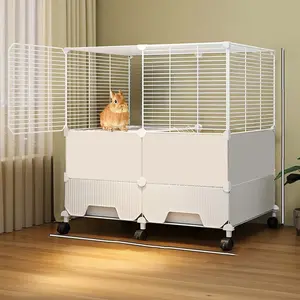 Large Indoor Rabbit Cage with Toilet, Encrypted Pet Hutch for Rabbits, Guinea Pigs, Hamsters, Anti-Spray Design, Home Use
