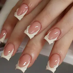 French Press on Nails Medium Square Fake Nails Tips Full Cover 3D False Nails for Women 24PCS