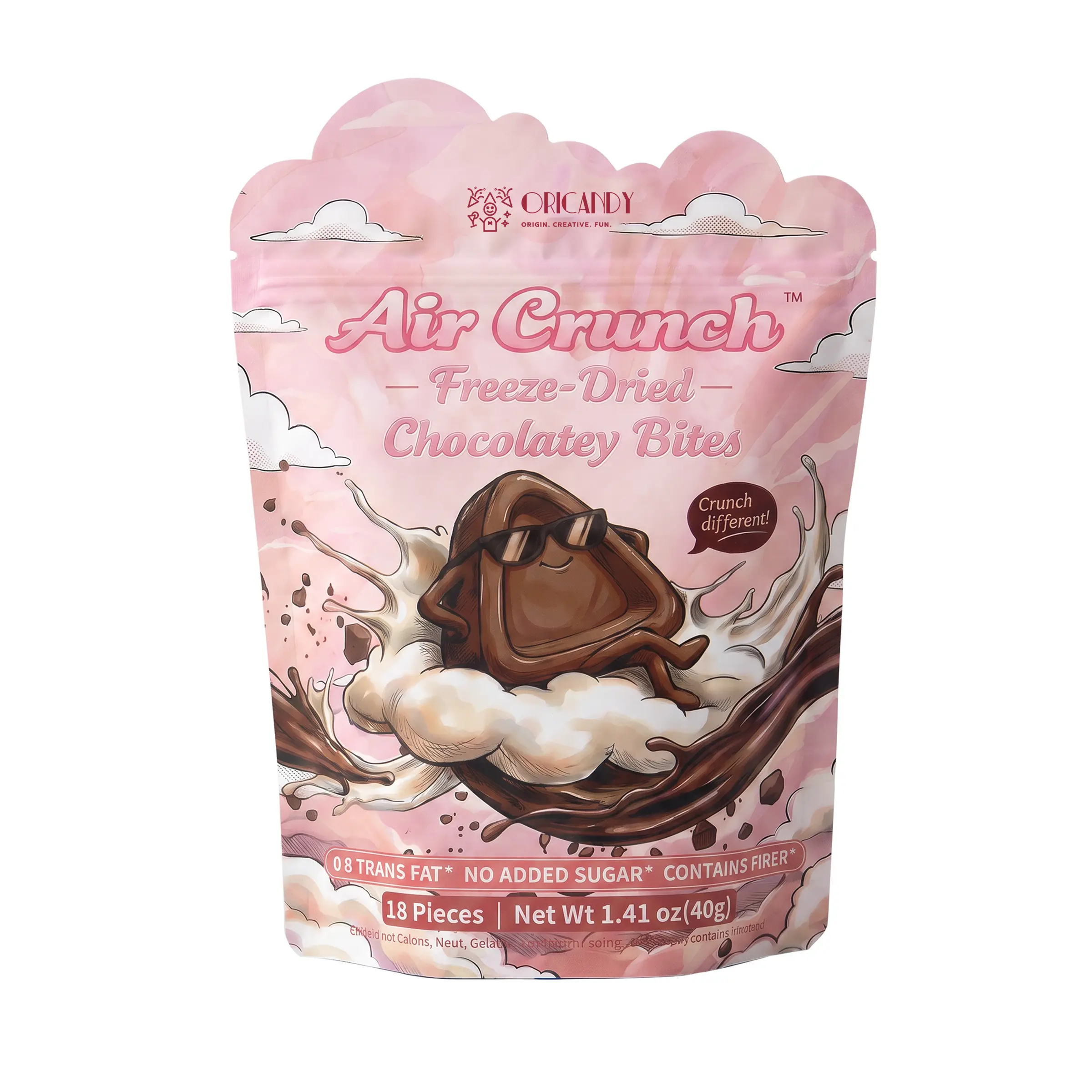 ORICANDY Air Crunch Crispy Dark Chocolate Bites with Prebiotic Inulin & Resistant Dextrin, Rich Cocoa Snack, Resealable Pouch, 18 Pieces, 40g sohochic