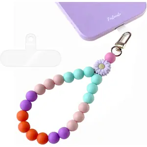 Cute Silicone Bead Smartphone Wrist Strap - Mobile Phone Lanyard with Tether Tab, Wristlet Charm Accessory for iPhone, Women's Gift