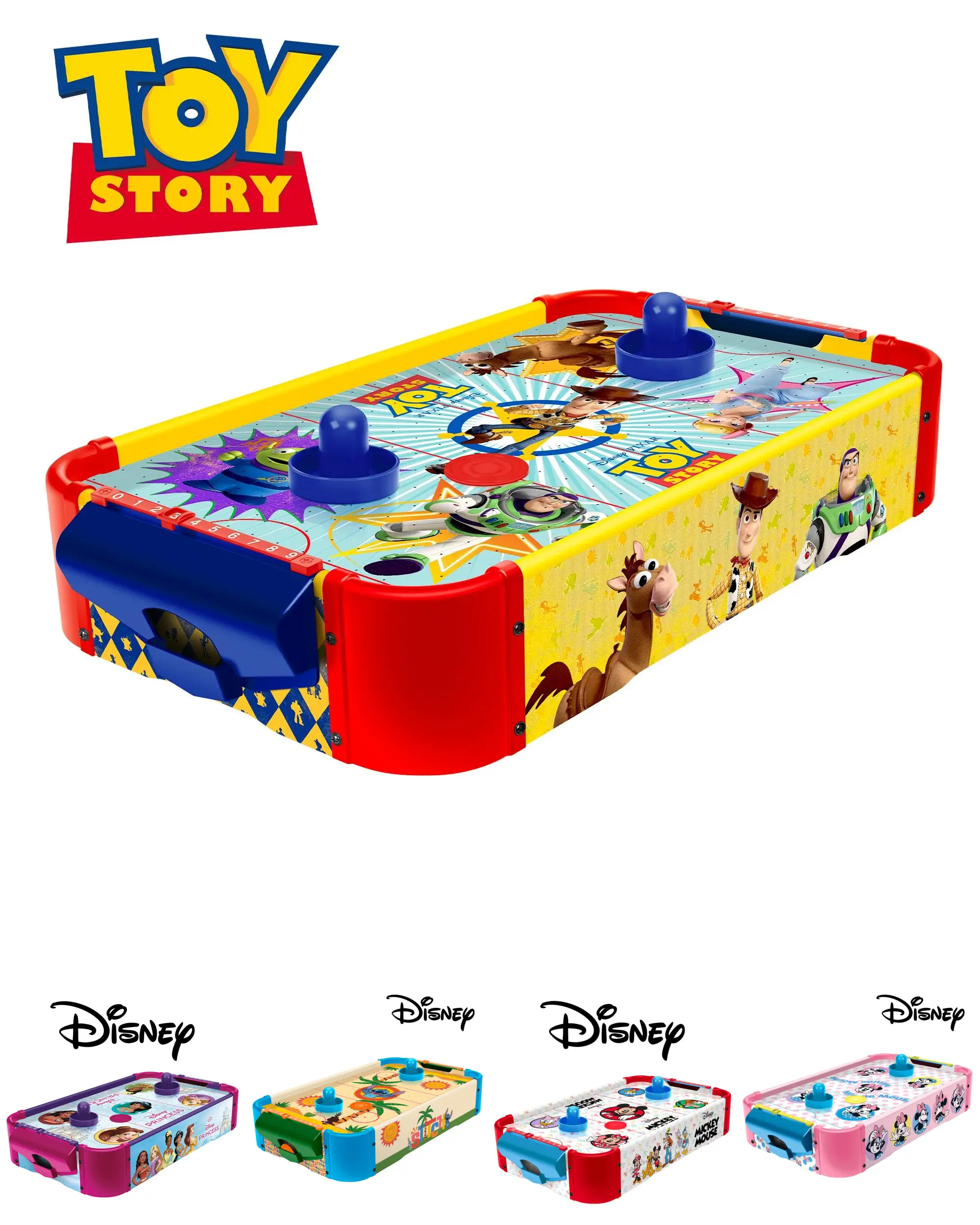 Disney Wooden Electronic Air Hockey Table: Mickey Mouse, Minnie Mouse, Stitch, Toy Story, Disney Princess – Age 4+, Officially Licensed Family Board Game