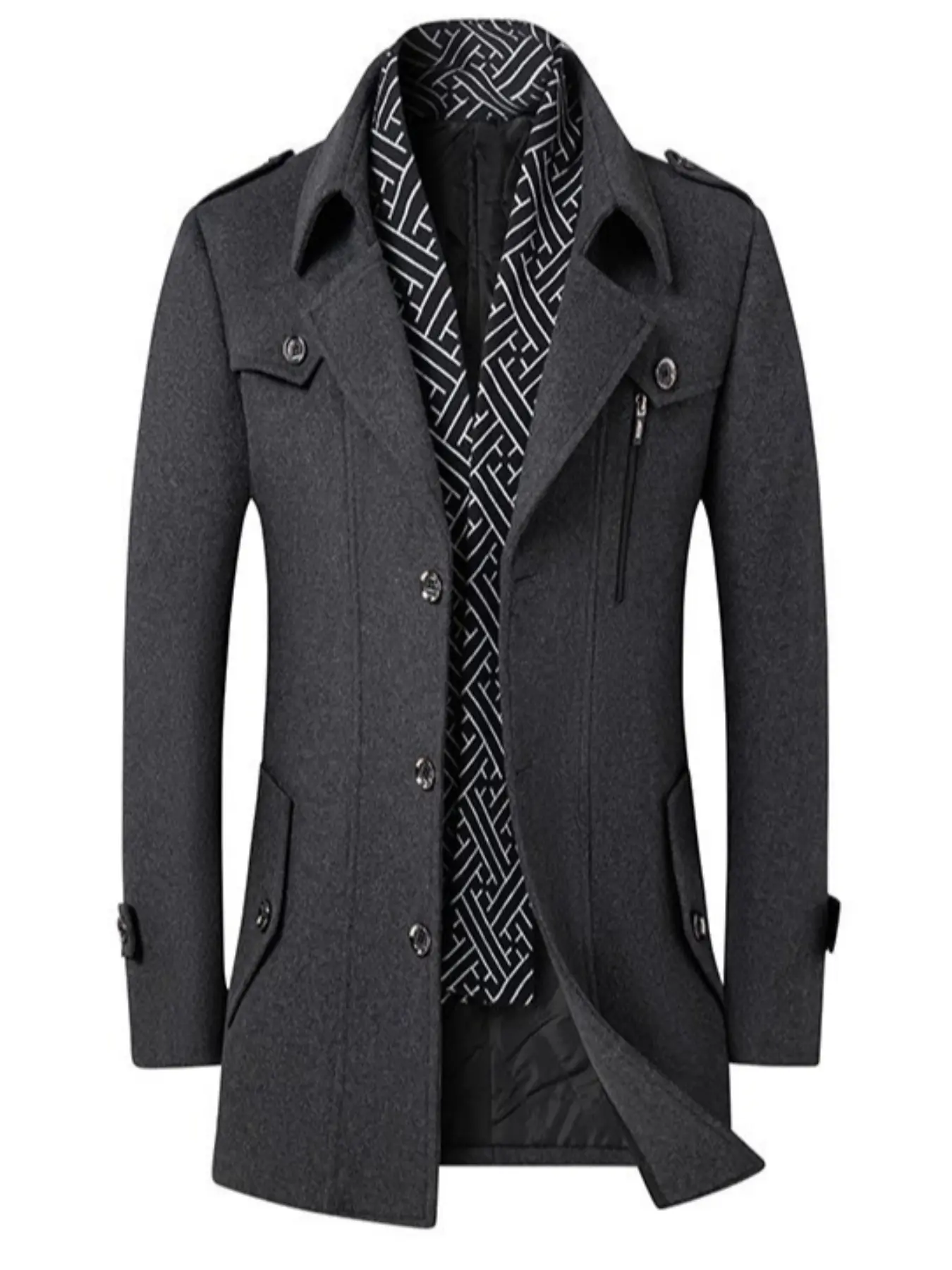 Men's Wool Blend Overcoat for Fall & Winter, Business Casual Dad Jacket, Mature Man's Windbreaker Coat, Comfortable Outerwear