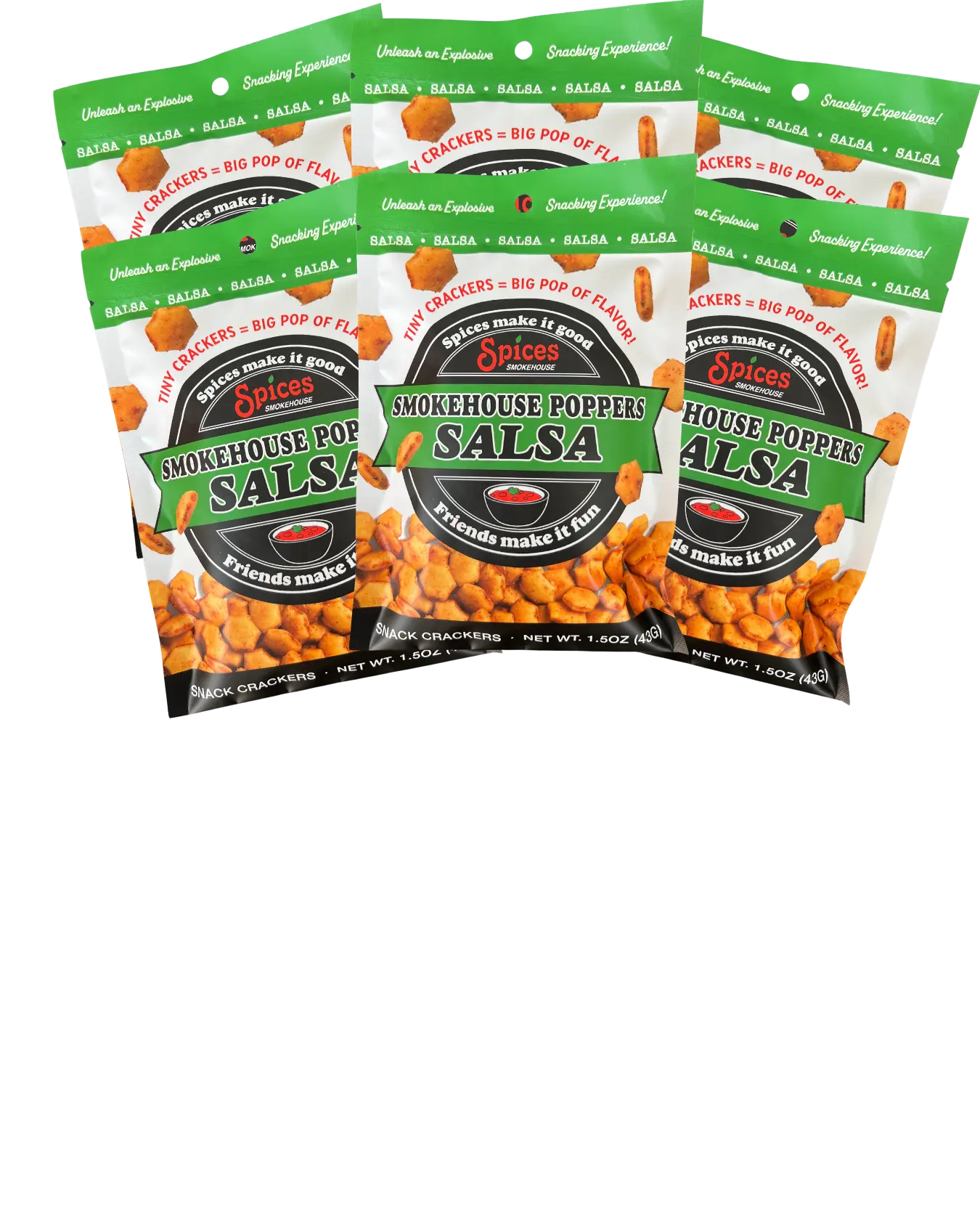 Smokehouse Poppers Seasoned Oyster Crackers - Salsa Flavor with Addictive Crunch - 1.5 oz Grab and Go - 6 ct. or 12 ct.