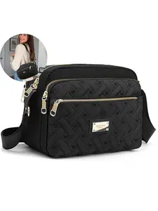 High-Quality 5-Zipper Heart Embroidery Women's Messenger Bag, Multi-Pocket Makeup Bag, Casual Commuter Bag, Commute Bag, Work Bag, Party Bag