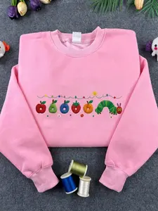 Hungry Caterpillar Inspired Embroidered Sweatshirt, Book Lover Crewneck, Cozy Reader Hoodie, Kids Story Gift