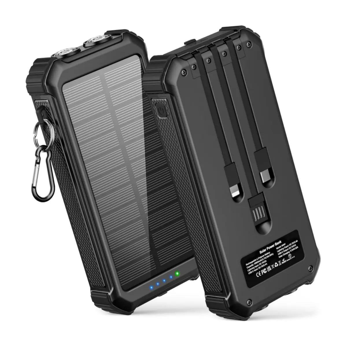 45800mAh Solar Power Bank, USB-C In/Out, QC3.0 Fast Charge, 5V3.1A Output, Compatible with iPhone/Samsung/Google, Portable Battery Pack for Travel