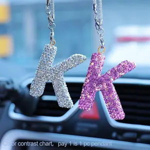 Rhinestone Letter Design Car Pendant, Sparkling Rhinestone Hanging Charm, Lucky Reflective Ornament, Durable Car Interior Accessories, Car Accessory, Car Interior Decoration