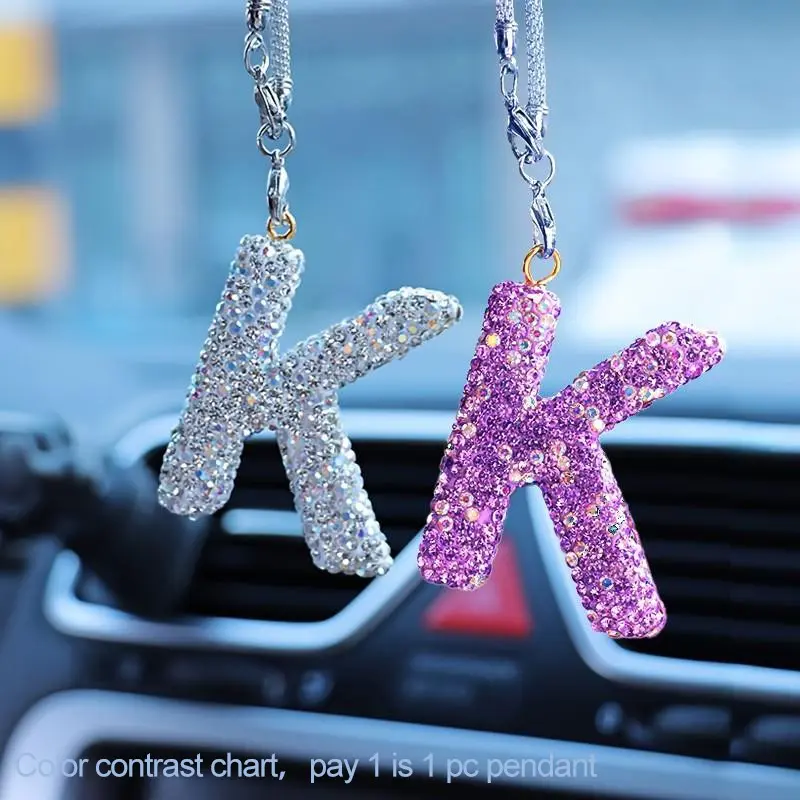 Rhinestone Letter Design Car Pendant, Sparkling Rhinestone Hanging Charm, Lucky Reflective Ornament, Durable Car Interior Accessories, Car Accessory, Car Interior Decoration, Car Decorations, Car Ornaments