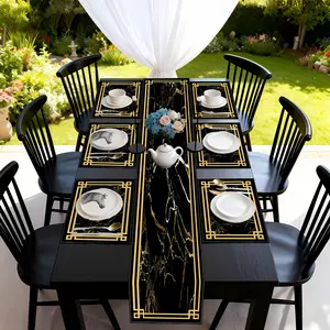 2D flat printing, 1 piece/4 pieces/6 pieces/8 pieces of table flags, placemats, Coasters, marble abstract black gold pattern, suitable for kitchen, dining table decoration, indoor and outdoor family gatherings and parties