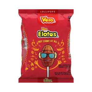 Vero Elote Strawberry Flavored Chili Powder Coated Mexican Candy Lollipop (40 Count). Sweet, Spicy Snack Bonbon, Dulces Mexicanos