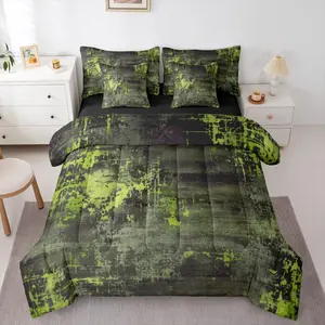 Feelyou 7-Piece Modern Abstract Tie-Dye Reversible Microfiber Cloth Bed-in-a-Bag Comforter Set - Watercolor Pastels Boho Green Grey Bedding with Breathable Sheets, Rustic Farmhouse Decor, Multi-Size Option
