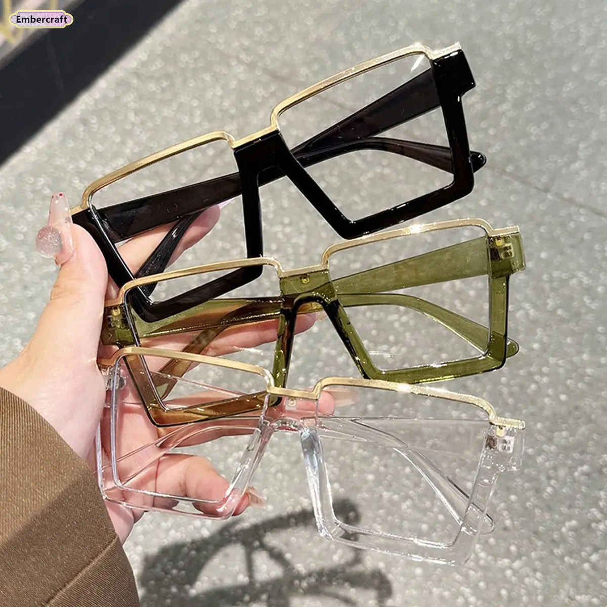 Unisex 3-Pack Square Oversized Geometric Top-Frame Non-Prescription Blue Light Glasses - Fashionable Frames for Work, Daily Screen Time Use, Top-Frame Non-Prescription Glasses