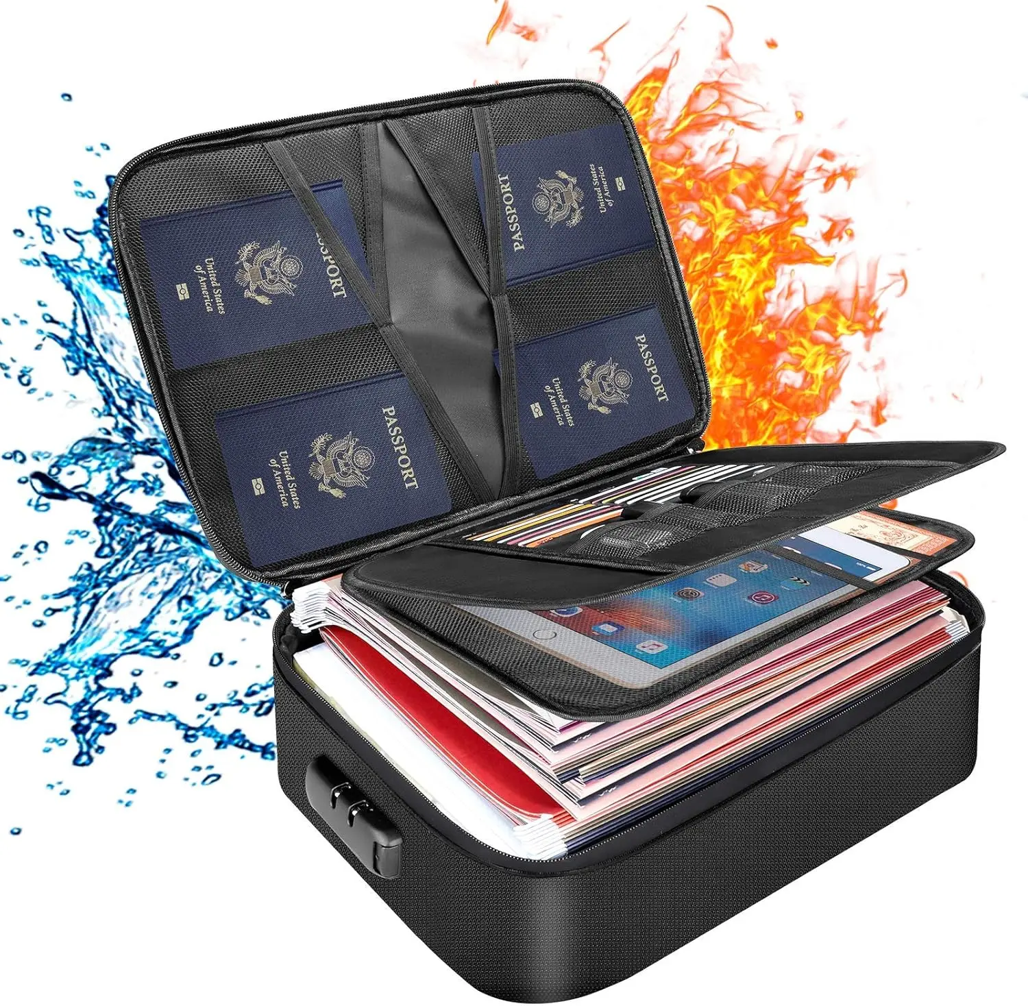Fireproof Document Bag with Lock, Multi-Layered Functional Organizer for Adults, Portable Water-Resistant Silicone Coated Fiberglass Case for Travel Safety, Laptops & Files, Christmas, Functional Bag, Waterproof Lock, 14.18 X 10.64 X 3.94 Inches, Business