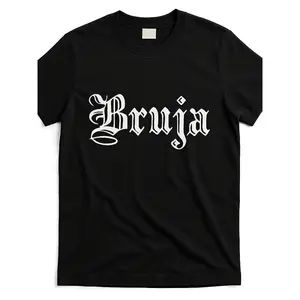 Bruja Gothic Script T-Shirt - Mexican Day of the Dead Tee - Cotton Shirt - Black with White Lettering - Unisex Crew Neck Top for Halloween, Dia de los Muertos - Everyday & Festival Apparel - Machine Washable Casual Latino Cultural Clothing Gift