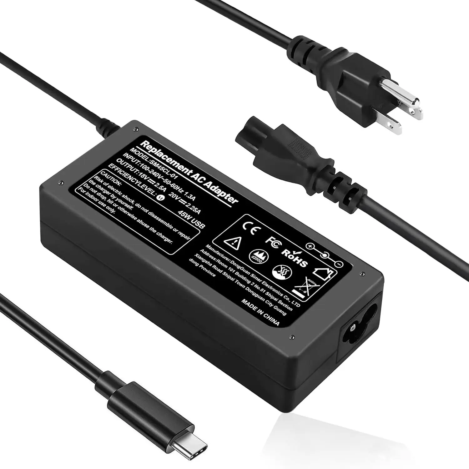 45W Fast USB C Laptop Charger Compatible with HP Chromebook Spectre Lenovo Yoga Thinkpad Acer Dell Latitude Asus Samsung Google Pixel Huawei Matebook