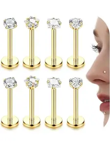 Morfetto 8pcs 16g Helix Tragus Piercing Jewellery with Cz Nose Studs, G23 Titanium Internally Threaded Labret Lip Studs, Casual All-Season Style