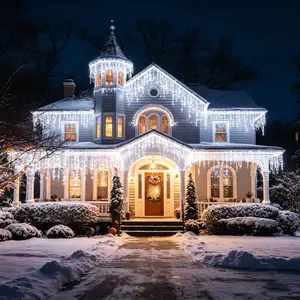 49ft 506LED Solar Icicle Lights USB Rechargeable 8 Modes Timer Remote Twinkle Lights for Christmas House Roof Party Wedding Decor Waterproof IP65