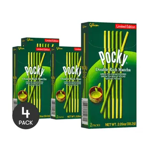 4 Pack GLICO POCKY Double Rich Matcha Chocolate Sticks 1.73oz Each - Limited Edition Japanese Snack