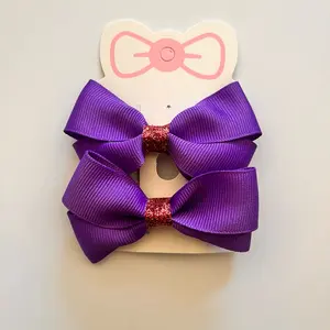Set of 2 Purple Alligator Clip Hair Bows for Girls