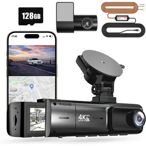 Radar Parking Monitoring Mode True 360° Motion Detection Sensing Dash Cam Front and Rear, 4K/2K+1080P Dash Camera for Cars, Built-in Wi-Fi GPS Night Vision, Free 128GB Card