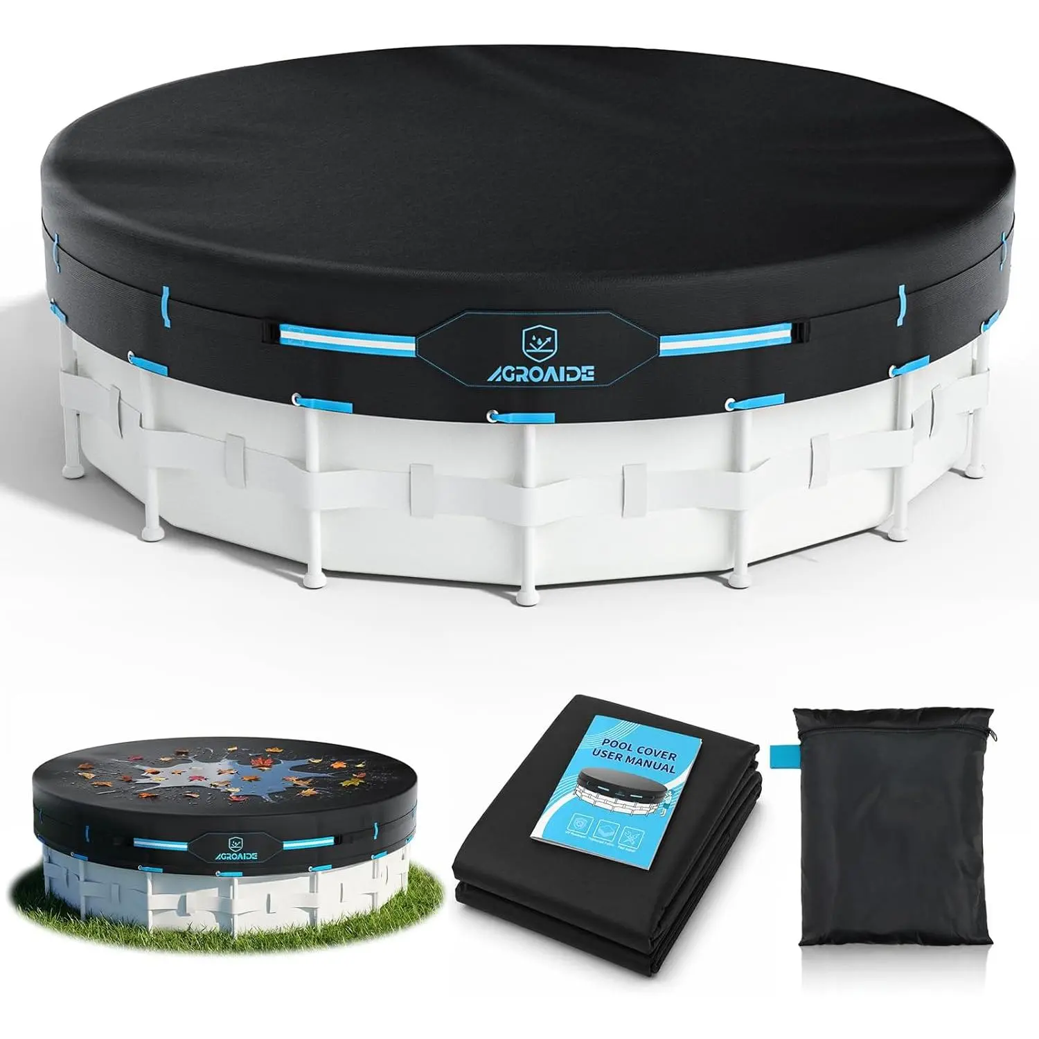 18ft Swimming Pool Cover, 420D Oxford Fabric with Metal Buckle Straps - All-Season, Tear-Resistant, UV-Proof, Dust-Proof
