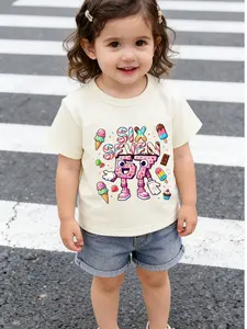 Summer Best-Selling Candy Six Seven Number 67 Print Girl Short Sleeve T-Shirt, Cute Floral Pattern, Fitted Style