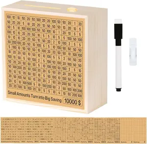 Cash Vault Money Savings Box, Piggy Bank for Adults Kids, Coin Bank for Boys and Girls, 10000 Savings Challenge Box, Wooden Cash Savings Box with 10 Money Target