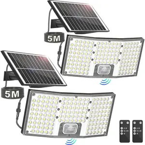 2/4 Packs Solar Outdoor Lights Motion Sensor, 292 LED Solar Flood Lights with Remote, 4000LM Dusk to Dawn Security Lights Separate Panel, 3 Modes/IP65/16.4FT Cable Outside Lighting for Yard Garage
