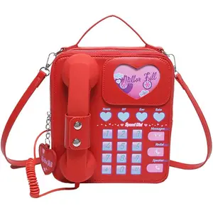(R) Retro Dial Telephone Crossbody  Bag - -Inspired Design with Movable Microphone