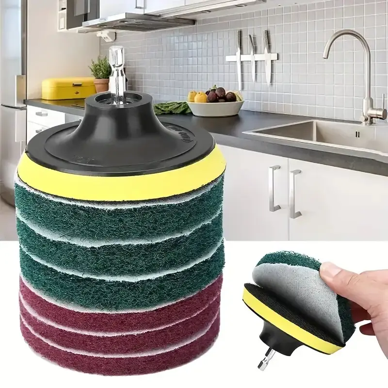 8-Pc Power Drill Cleaning Brush Set with Tile Scrubber, Polishing Pads & Auger Drill Attachment, Hand Tool Multitools & Accessories for Bathroom, Floor Cleaning, Auger Drill Attachment Multitools & Accessories