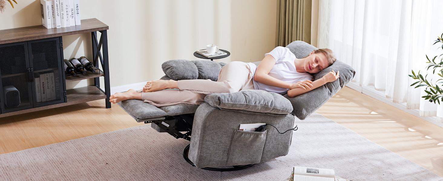 Swivel Rocker Recliner Chair with Massage and Heat, Adjustable Recline, Chenille Fabric