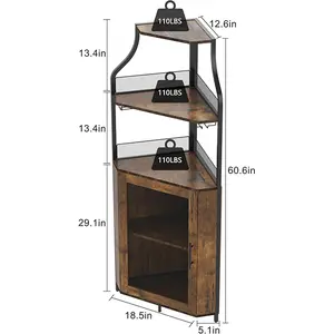 Corner Wine Bar Rack Cabinet with Detachable Wine Rack, Bar Cabinet with Glass Holder, Small Sideboard and Buffet Cabinet with Mesh Door