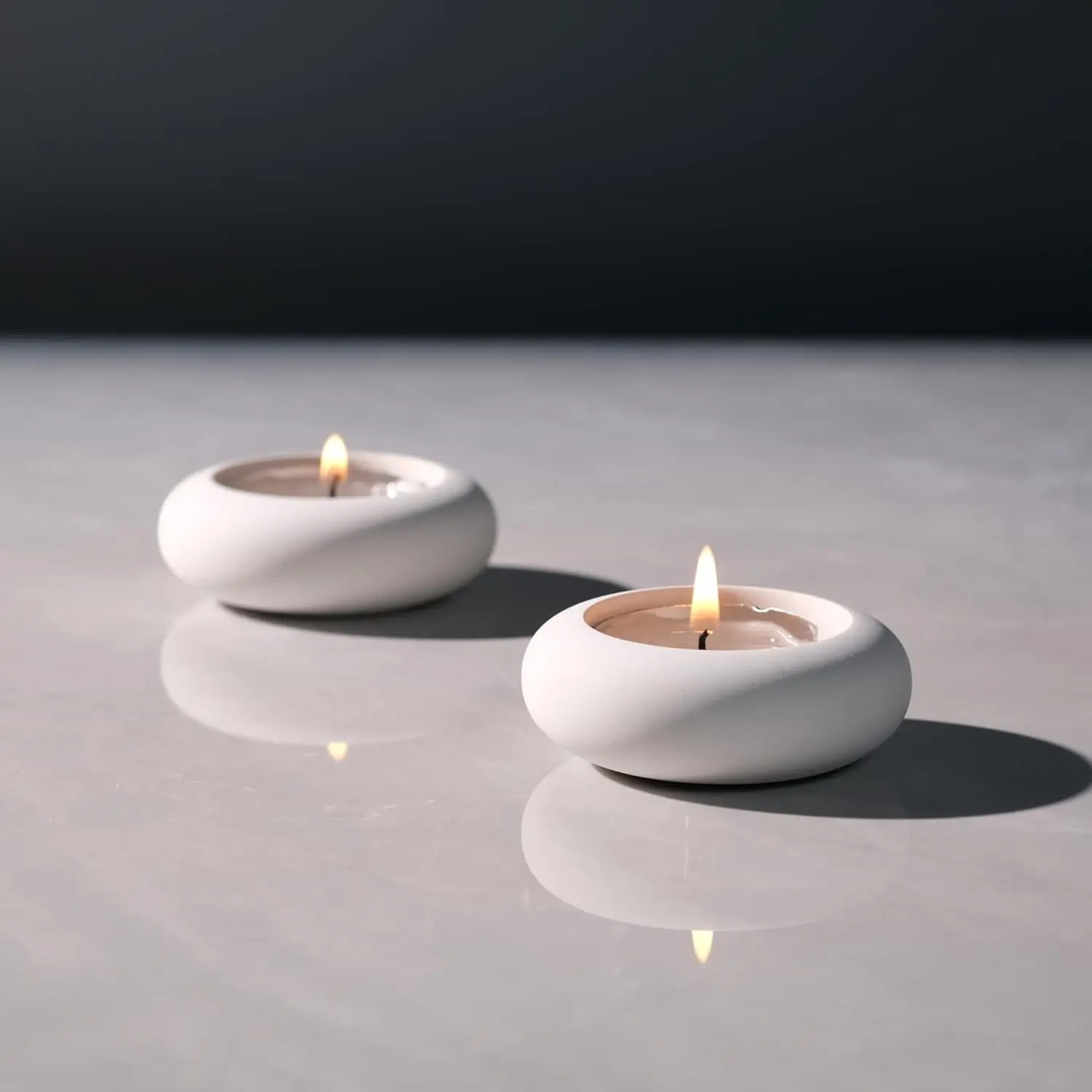 Handmade Concrete Tealight Candle Holders, 2-Piece Room Decor Set, 2.6in Diameter White Home Decor Accents for Calming Look & Earthy Aesthetic, Two Piece Set