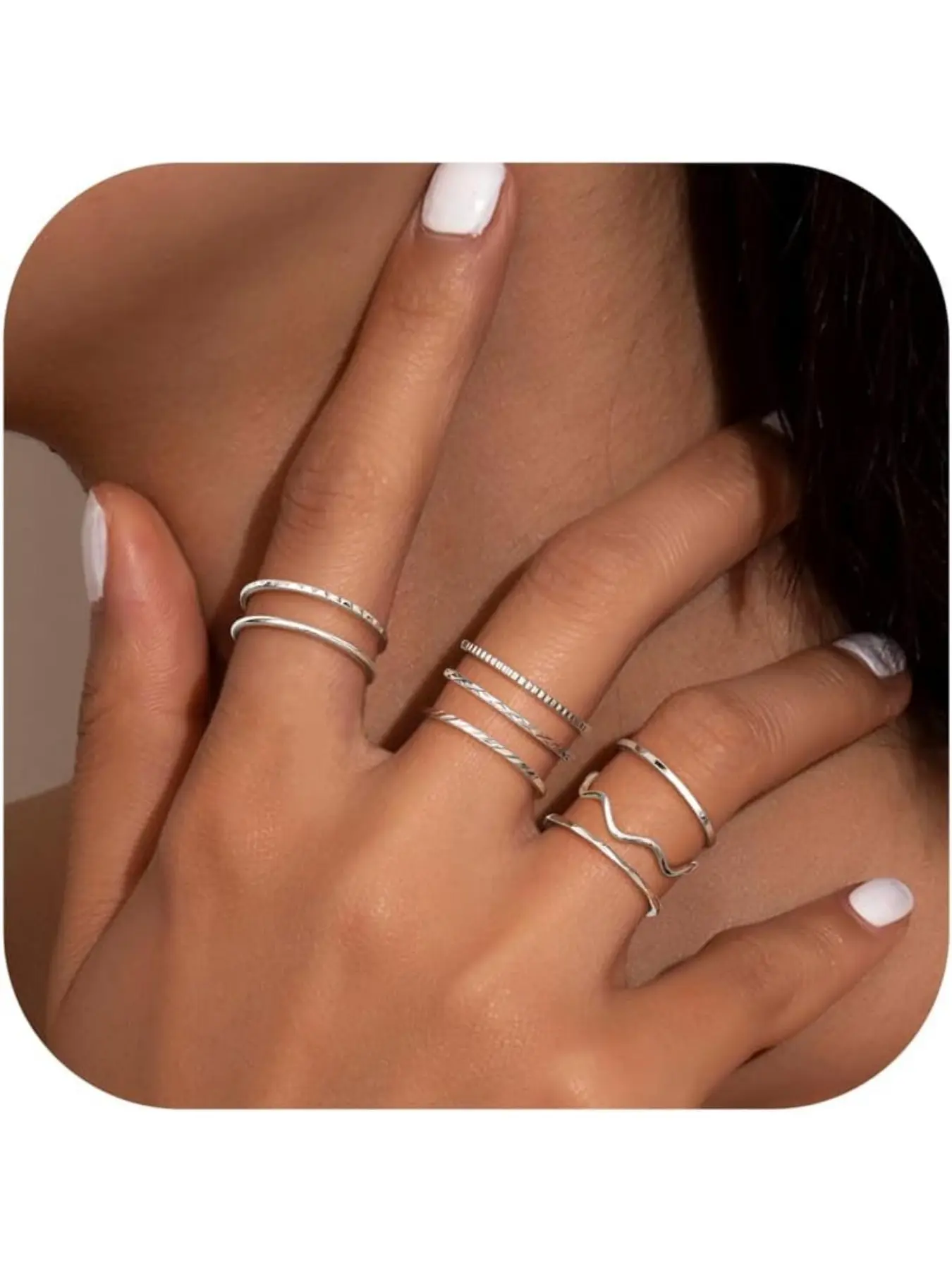 8Pcs 1mm Stainless Steel for Women Men Fashion Ring Jewelry Plain Band Knuckle Stacking Midi Thumb Dainty Thin Rings Set Size 5-10 Silver Gold Tone