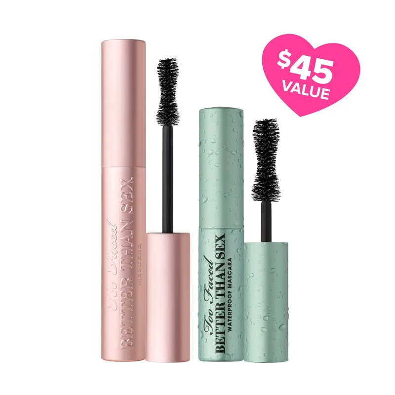 Too Faced Better Than Sex Original + Waterproof Mascara Set | Dramatic Volume, Fuller Length, Intense Pigment